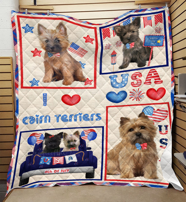 4th of July Independence Day I Love USA Cairn Terrier Dogs Quilt Bed Coverlet Bedspread - Pets Comforter Unique One-side Animal Printing - Soft Lightweight Durable Washable Polyester Quilt