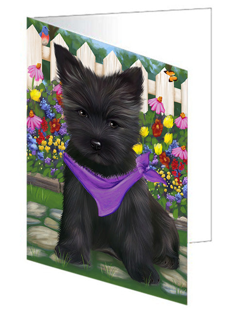 Spring Dog House Cairn Terriers Dog Handmade Artwork Assorted Pets Greeting Cards and Note Cards with Envelopes for All Occasions and Holiday Seasons GCD53519
