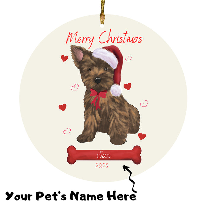 Personalized Merry Christmas  Cairn Terrier Dog Christmas Tree Round Flat Ornament RBPOR58935