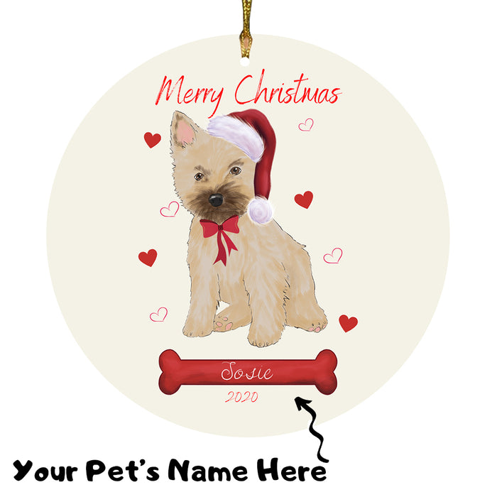 Personalized Merry Christmas  Cairn Terrier Dog Christmas Tree Round Flat Ornament RBPOR58936