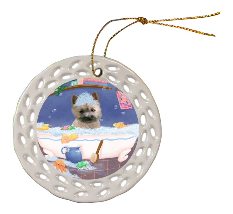 Rub A Dub Dog In A Tub Cairn Terrier Dog Doily Ornament DPOR58223