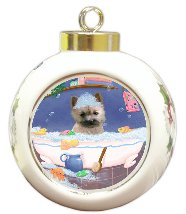 Rub A Dub Dog In A Tub Cairn Terrier Dog Round Ball Christmas Ornament RBPOR58556