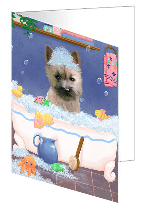 Rub A Dub Dog In A Tub Cairn Terrier Dog Handmade Artwork Assorted Pets Greeting Cards and Note Cards with Envelopes for All Occasions and Holiday Seasons GCD79310