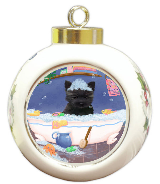 Rub A Dub Dog In A Tub Cairn Terrier Dog Round Ball Christmas Ornament RBPOR58557