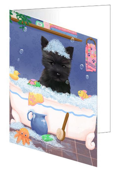 Rub A Dub Dog In A Tub Cairn Terrier Dog Handmade Artwork Assorted Pets Greeting Cards and Note Cards with Envelopes for All Occasions and Holiday Seasons GCD79313