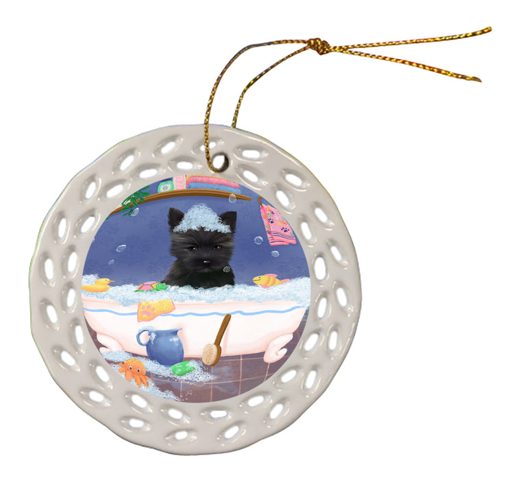 Rub A Dub Dog In A Tub Cairn Terrier Dog Doily Ornament DPOR58224