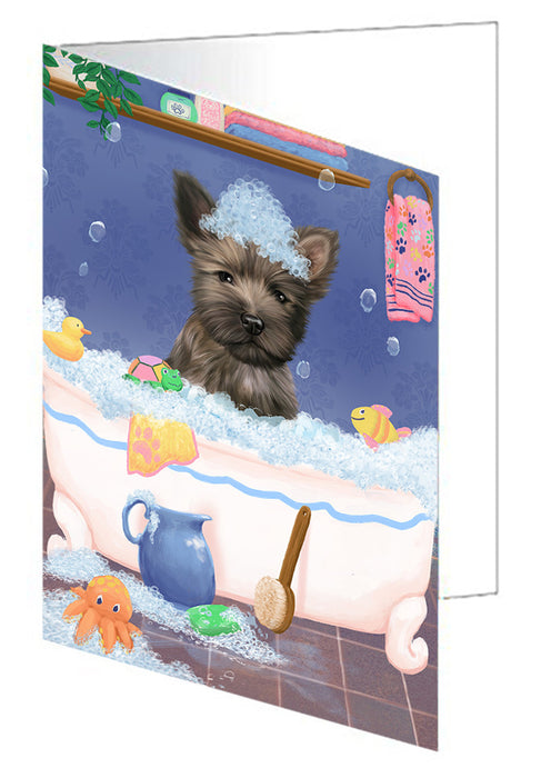 Rub A Dub Dog In A Tub Cairn Terrier Dog Handmade Artwork Assorted Pets Greeting Cards and Note Cards with Envelopes for All Occasions and Holiday Seasons GCD79316