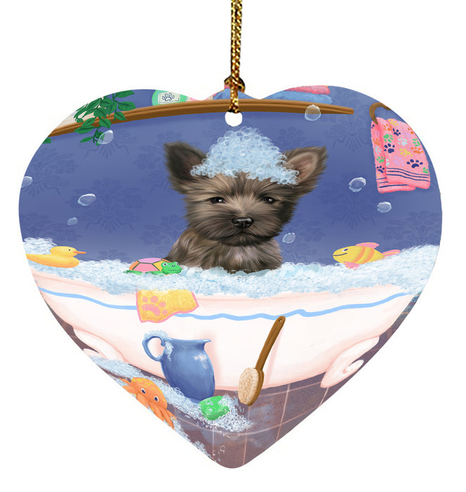 Rub A Dub Dog In A Tub Cairn Terrier Dog Heart Christmas Ornament HPORA58574