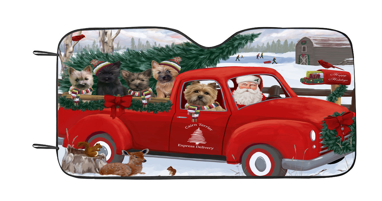 Christmas Santa Express Delivery Red Truck Cairn Terrier Dogs Car Sun Shade