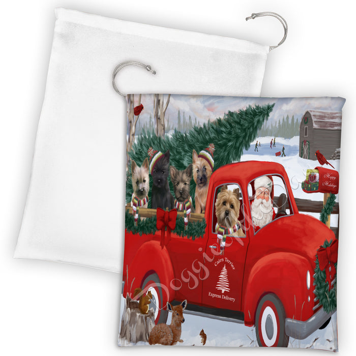 Christmas Santa Express Delivery Red Truck Cairn Terrier Dogs Drawstring Laundry or Gift Bag LGB48293