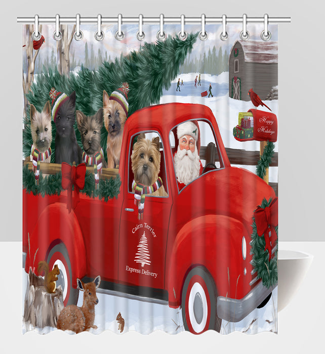 Christmas Santa Express Delivery Red Truck Cairn Terrier Dogs Shower Curtain