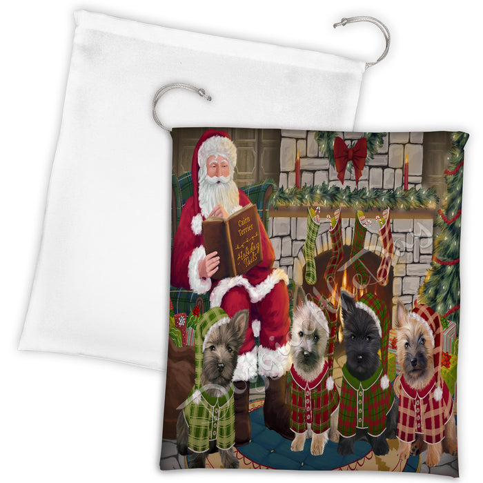 Christmas Cozy Holiday Fire Tails Cairn Terrier Dogs Drawstring Laundry or Gift Bag LGB48487