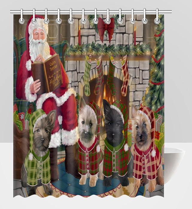 Christmas Cozy Holiday Fire Tails Cairn Terrier Dogs Shower Curtain