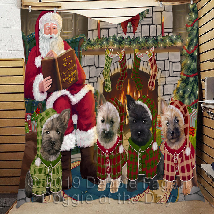 Christmas Cozy Holiday Fire Tails Cairn Terrier Dogs Quilt