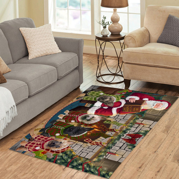 Christmas Cozy Holiday Fire Tails Cairn Terrier Dogs Area Rug