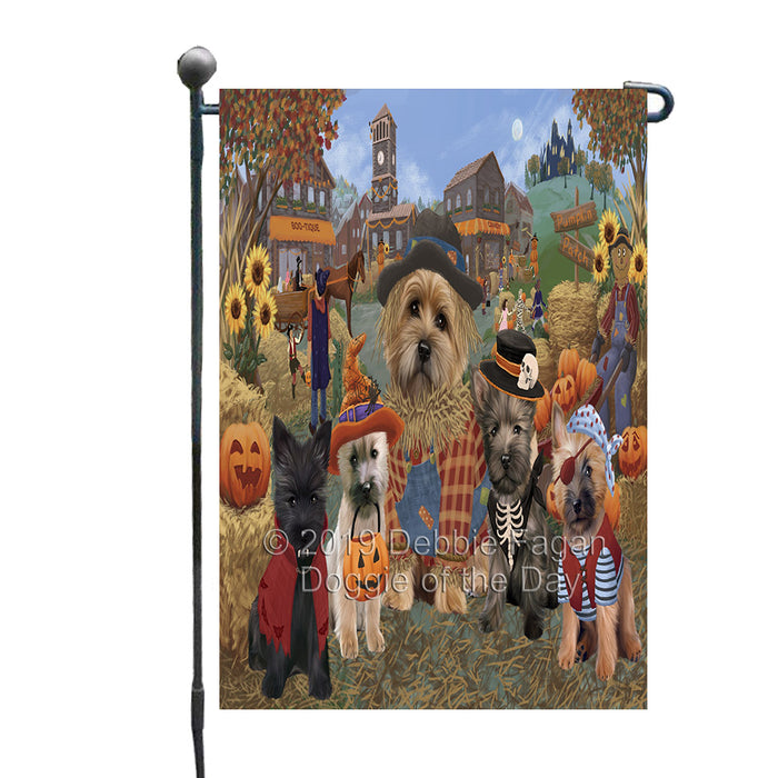 Halloween 'Round Town And Fall Pumpkin Scarecrow Both Cairn Terrier Dogs Garden Flag GFLG65585
