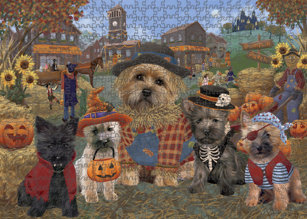 Halloween 'Round Town And Fall Pumpkin Scarecrow Both Cairn Terrier Dogs Puzzle with Photo Tin PUZL96248