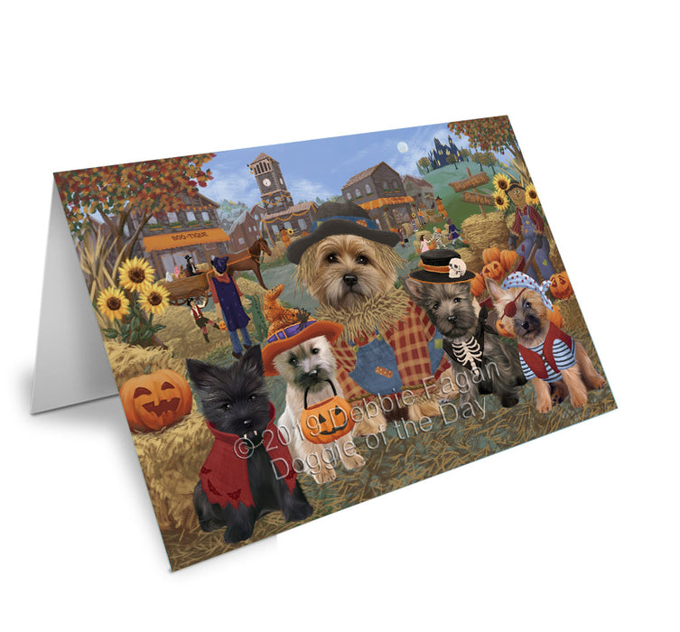 Halloween 'Round Town Cairn Terrier Dogs Handmade Artwork Assorted Pets Greeting Cards and Note Cards with Envelopes for All Occasions and Holiday Seasons GCD77801