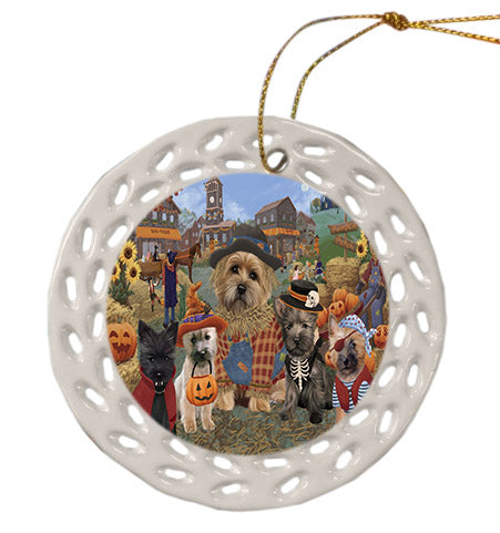 Halloween 'Round Town Cairn Terrier Dogs Ceramic Doily Ornament DPOR57485