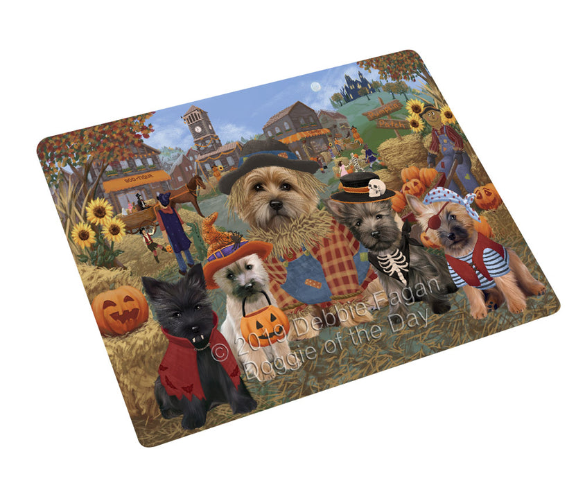 Halloween 'Round Town And Fall Pumpkin Scarecrow Both Cairn Terrier Dogs Large Refrigerator / Dishwasher Magnet RMAG104340