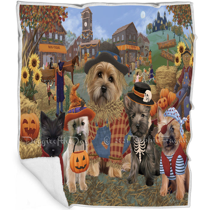 Halloween 'Round Town And Fall Pumpkin Scarecrow Both Cairn Terrier Dogs Blanket BLNKT138827