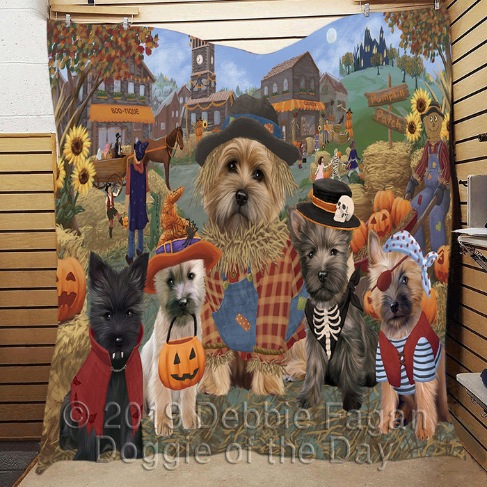 Halloween 'Round Town and Fall Pumpkin Scarecrow Both Cairn Terrier Dogs Quilt