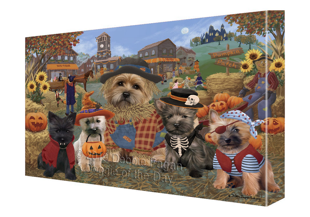Halloween 'Round Town And Fall Pumpkin Scarecrow Both Cairn Terrier Dogs Canvas Print Wall Art Décor CVS139454