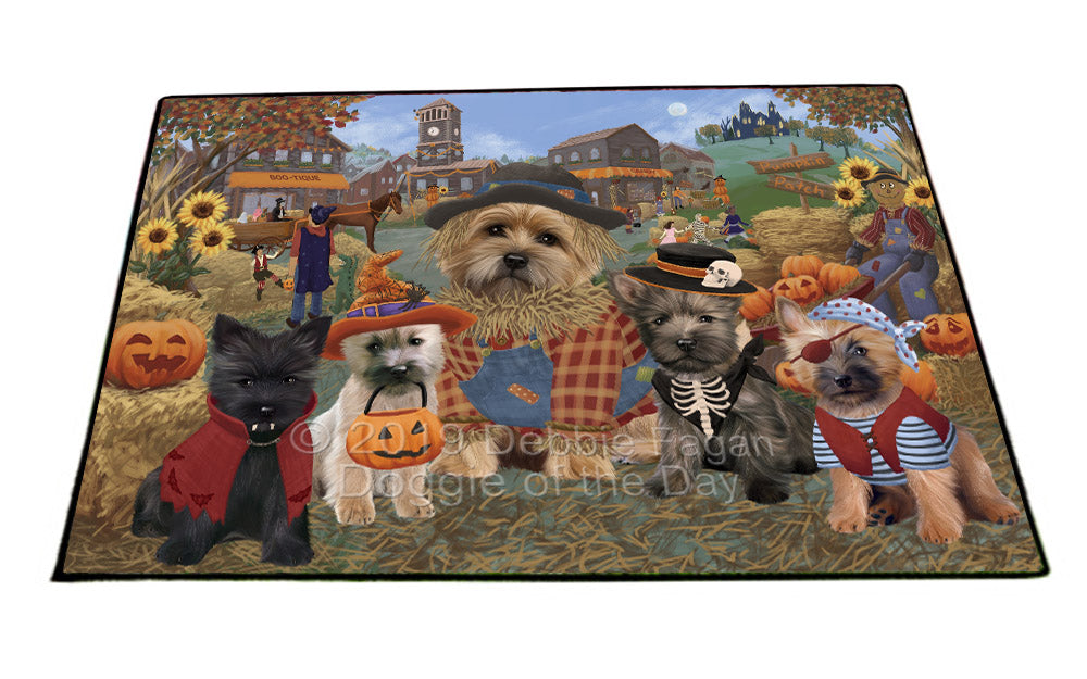Halloween 'Round Town And Fall Pumpkin Scarecrow Both Cairn Terrier Dogs Floormat FLMS53900