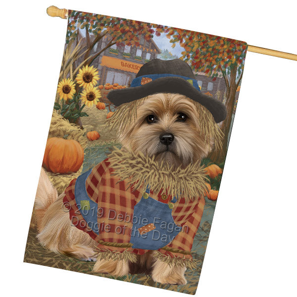 Halloween 'Round Town And Fall Pumpkin Scarecrow Both Cairn Terrier Dogs House Flag FLG65702