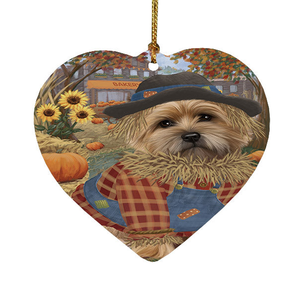 Fall Pumpkin Scarecrow Cairn Terrier Dogs Heart Christmas Ornament HPOR57546