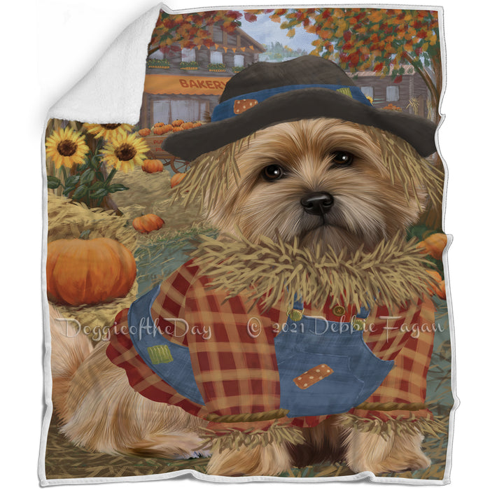Halloween 'Round Town And Fall Pumpkin Scarecrow Both Cairn Terrier Dogs Blanket BLNKT139376