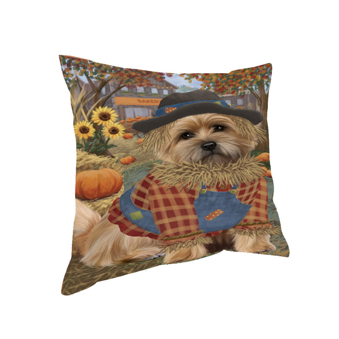 Halloween 'Round Town And Fall Pumpkin Scarecrow Both Cairn Terrier Dogs Pillow PIL82584