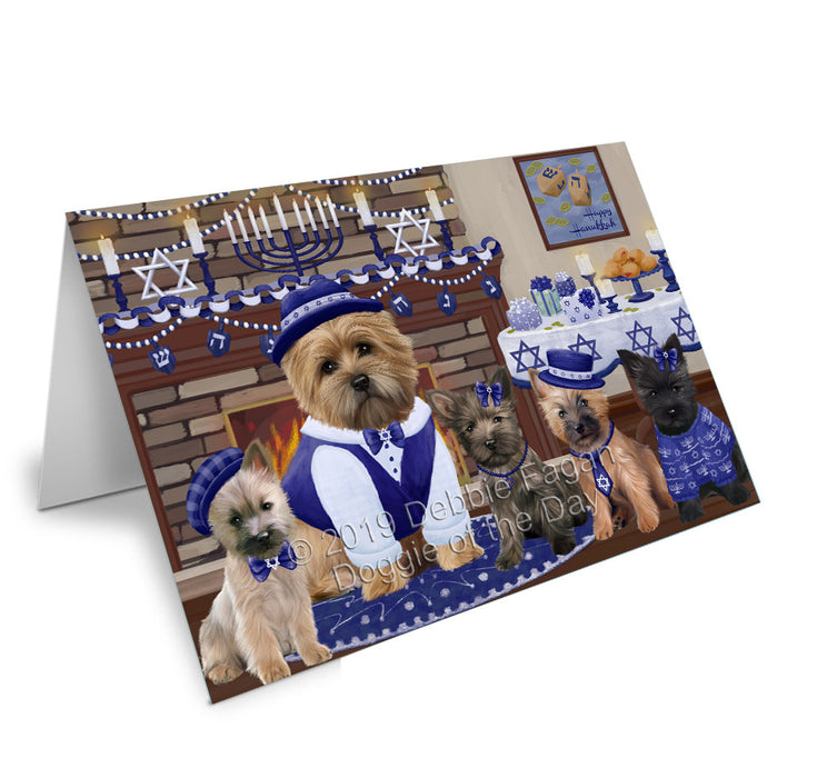 Happy Hanukkah Family Cairn Terrier Dogs Handmade Artwork Assorted Pets Greeting Cards and Note Cards with Envelopes for All Occasions and Holiday Seasons GCD78167