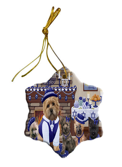 Happy Hanukkah Family Cairn Terrier Dogs Star Porcelain Ornament SPOR57607