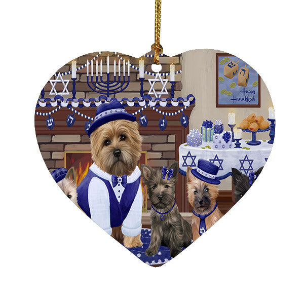 Happy Hanukkah Family Cairn Terrier Dogs Heart Christmas Ornament HPOR57607