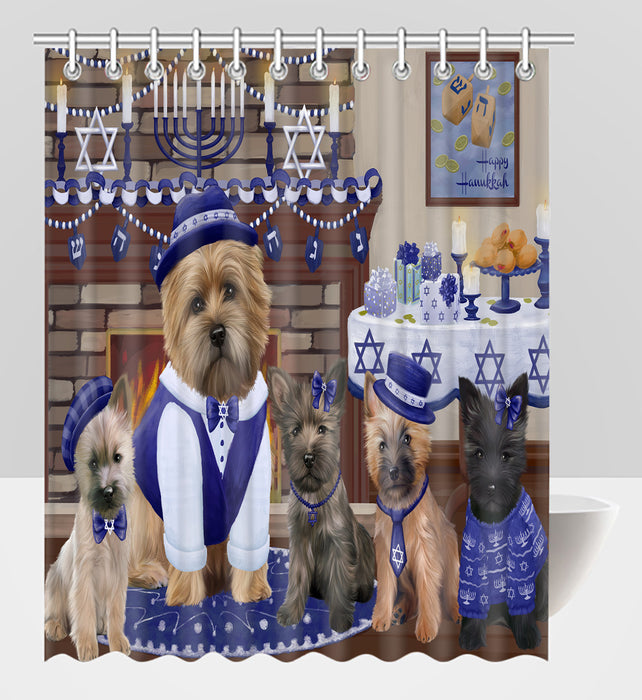 Happy Hanukkah Family Cairn Terrier Dogs Shower Curtain