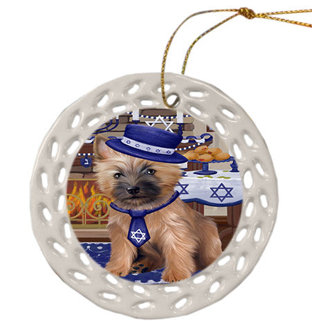 Happy Hanukkah Cairn Terrier Dog Ceramic Doily Ornament DPOR57663
