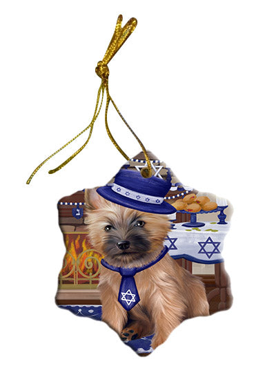Happy Hanukkah Cairn Terrier Dog Star Porcelain Ornament SPOR57663