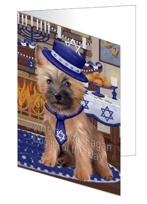 Happy Hanukkah Cairn Terrier Dog Handmade Artwork Assorted Pets Greeting Cards and Note Cards with Envelopes for All Occasions and Holiday Seasons GCD78335