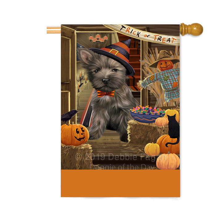 Personalized Enter at Own Risk Trick or Treat Halloween Cairn Terrier Dog Custom House Flag FLG-DOTD-A59582