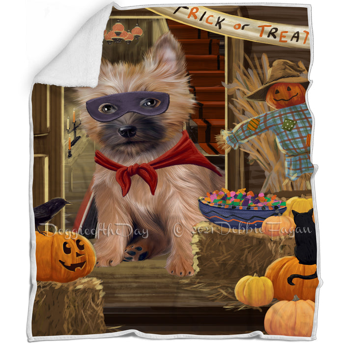 Enter at Own Risk Trick or Treat Halloween Cairn Terrier Dog Blanket BLNKT94926