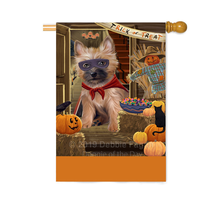 Personalized Enter at Own Risk Trick or Treat Halloween Cairn Terrier Dog Custom House Flag FLG-DOTD-A59579