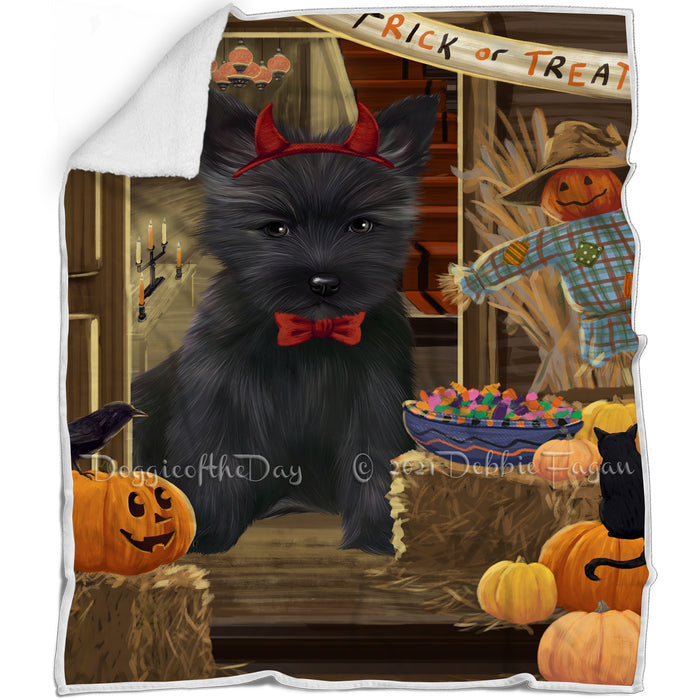 Enter at Own Risk Trick or Treat Halloween Cairn Terrier Dog Blanket BLNKT94944