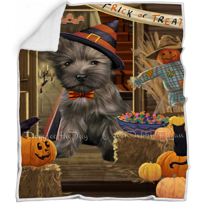 Enter at Own Risk Trick or Treat Halloween Cairn Terrier Dog Blanket BLNKT94953