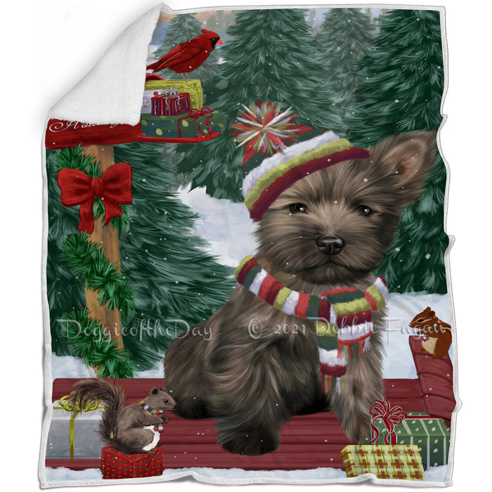 Merry Christmas Woodland Sled Cairn Terrier Dog Blanket BLNKT113376