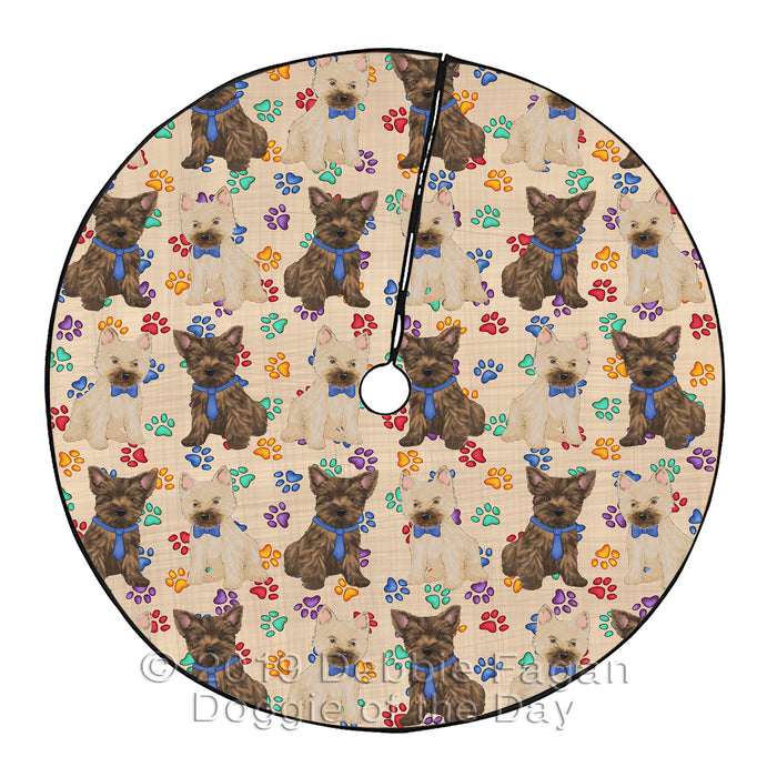 Rainbow Paw Print Cairn Terrier Dogs Blue Christmas Tree Skirt