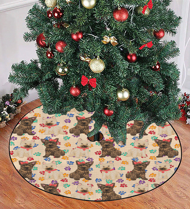 Rainbow Paw Print Cairn Terrier Dogs Red Christmas Tree Skirt