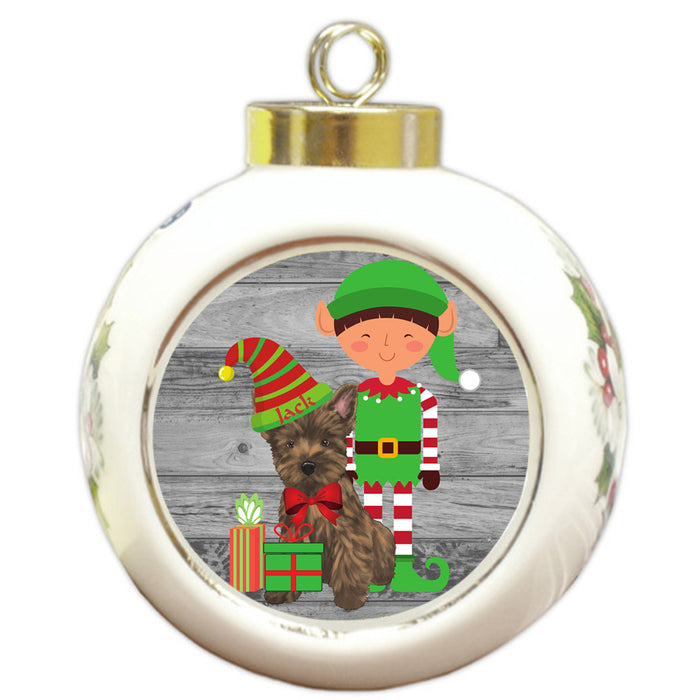 Custom Personalized Cairn Terrier Dog Elfie and Presents Christmas Round Ball Ornament