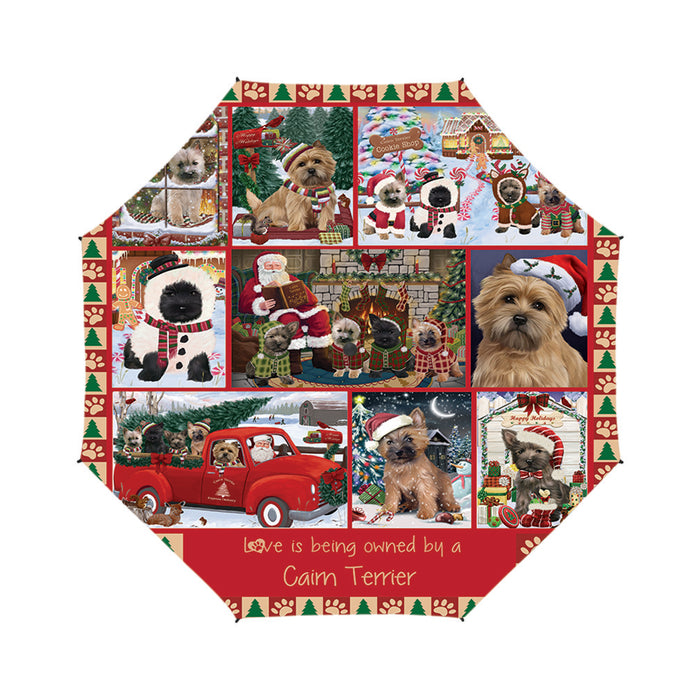 Love is Being Owned Christmas Cairn Terrier Dogs Semi-Automatic Foldable Umbrella