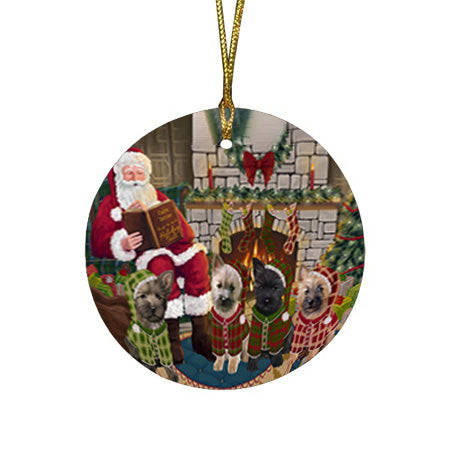 Christmas Cozy Holiday Tails Cairn Terriers Dog Round Flat Christmas Ornament RFPOR55469